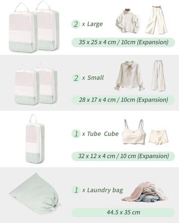 Органайзер для валізи Narwey (6 шт.) - Набір кубів для пакування, компресійні мішки, аксесуари для подорожей (комбінований, зелений)