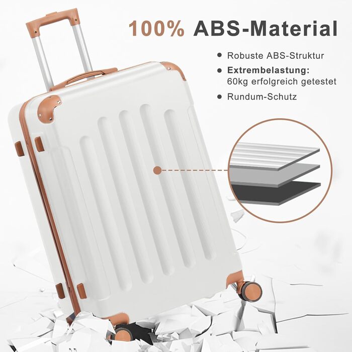 Набір валіз LALAHO 4 шт. з косметичками, з ABS пластику, рожеве золото (бежево-коричневий, смужки)