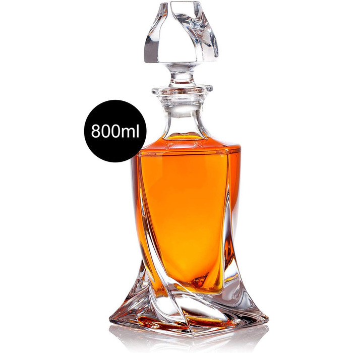 Whisky bottle carafe, whiskey decanter with glass stopper, 800ml for rum, scotch, cognac - gift idea for men with gift box