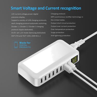 Зарядний пристрій USB 8 портів 5V/2A з індикатором для iPhone, Samsung, Xiaomi - мережевий адаптер для швидкої зарядки