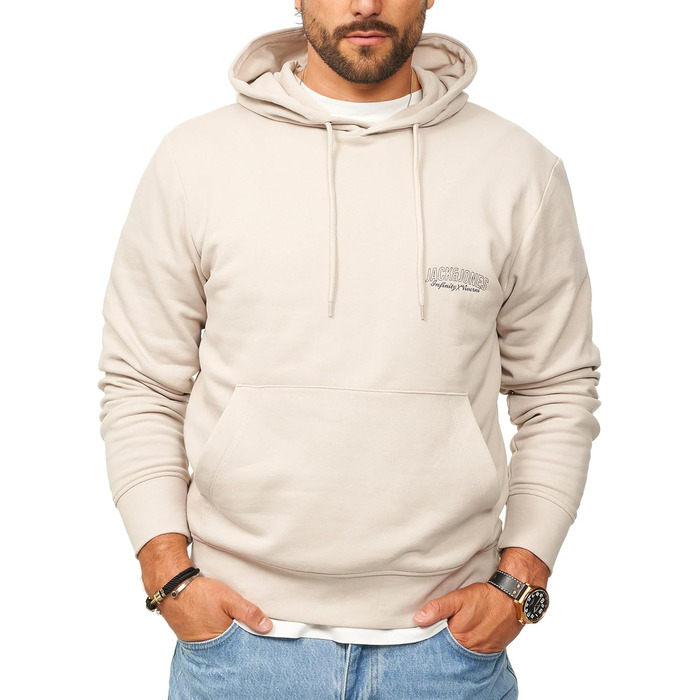 Чоловічий худі JACK & JONE з капюшоном, логотип, кремово-білий (M)