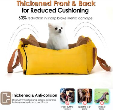 Small & Medium Dog Car Seat - Portable Pet Carrier with Extendable Bed, Washable Travel Dog Bed with Storage Pockets & Safety Belt - Green