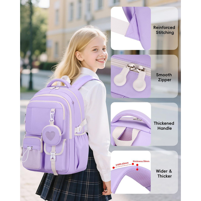 Рюкзак для дівчинки Tanou: шкільний, дихаючий, зручний, модний, з оксфордської тканини, 3-5 клас, фіолетовий