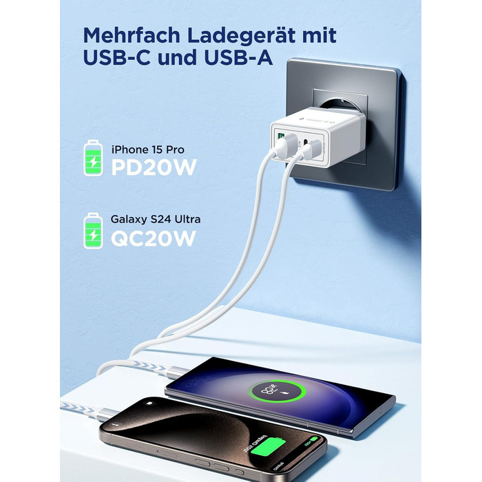 Багатопортовий зарядний пристрій Aioneus USB-C 40W з 4 портами (USB-C та USB-A) для iPhone, Samsung та інших телефонів, білий