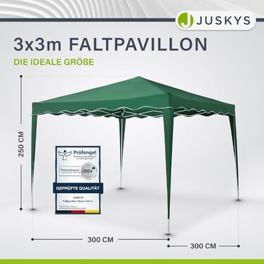 Juskys Pop-Up Gazebo Vivara 3x3 m - Height-Adjustable Pop-Up Gazebo, UV50+ & Water-Resistant - Garden Tent with Bag - Party Tent for Garden - (Green)