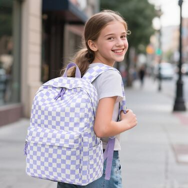 Шкільний рюкзак LEDAOU для хлопчиків та дівчаток-підлітків, білий з ромашками, чорний, фіолетовий та білий, для повсякденного використання