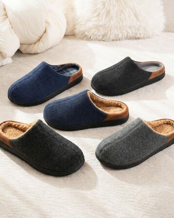 Чоловічі теплі зимові капці LongBay з ефектом пам'яті (Memory Foam) та підкладкою Sherpa, прогумована підошва, чорні, розмір 41 EU