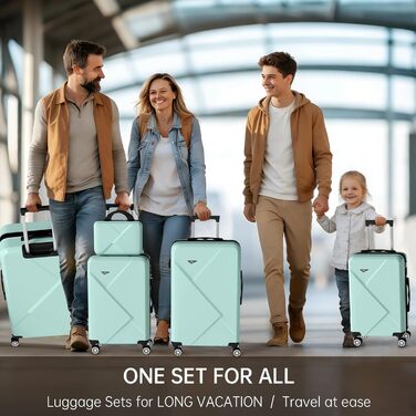 Набір валіз Ystyle Kofferset 5 шт: 12', 18', 20', 24', 28' + косметичка. ABS, 360° колеса, TSA-замок. Ідеально для подорожей Європою, круїзів та навчання за кордоном. Колір: м'ятний.