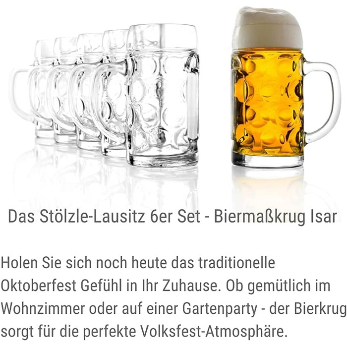 Набір пивних кружок Stölzle Lausitz ISAR, 6 шт, 0,5 л, скло Soda Lime