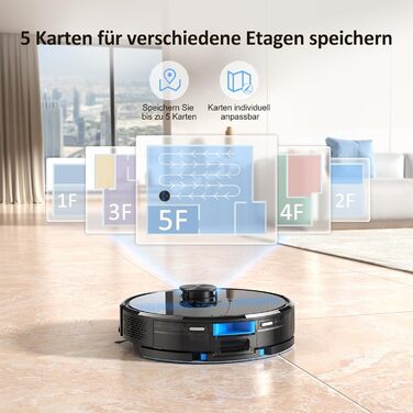 Робот-пилосос Lubluelu 3-в-1 з функцією миття підлоги, 4500Pa, лазерна навігація, 5 карт, 55 dB, для тварин, килимів, твердих підлог, (SL60D), блакитний