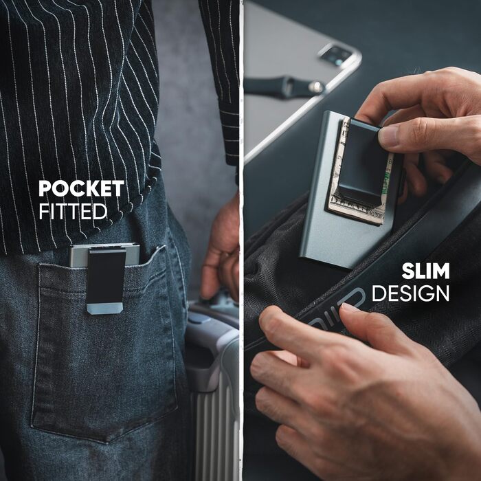 Чоловічий RFID картхолдер VULKIT з функцією Pop-Up та грошовою затискачею, мінімалістичний тонкий гаманець для кредитних карток (Космічний сірий)