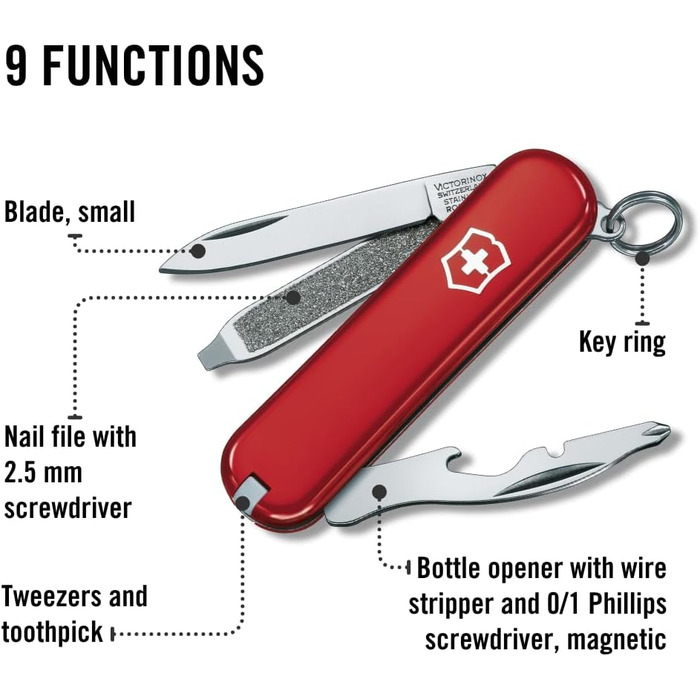 Швейцарський ніж Victorinox Rally Mini - мультитул з 9 функцій, для ключів, Swiss Army Knife