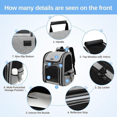 Рюкзак для кота/собаки Dogat, сірий, дихаючий, з сіткою, розкладний, для подорожей