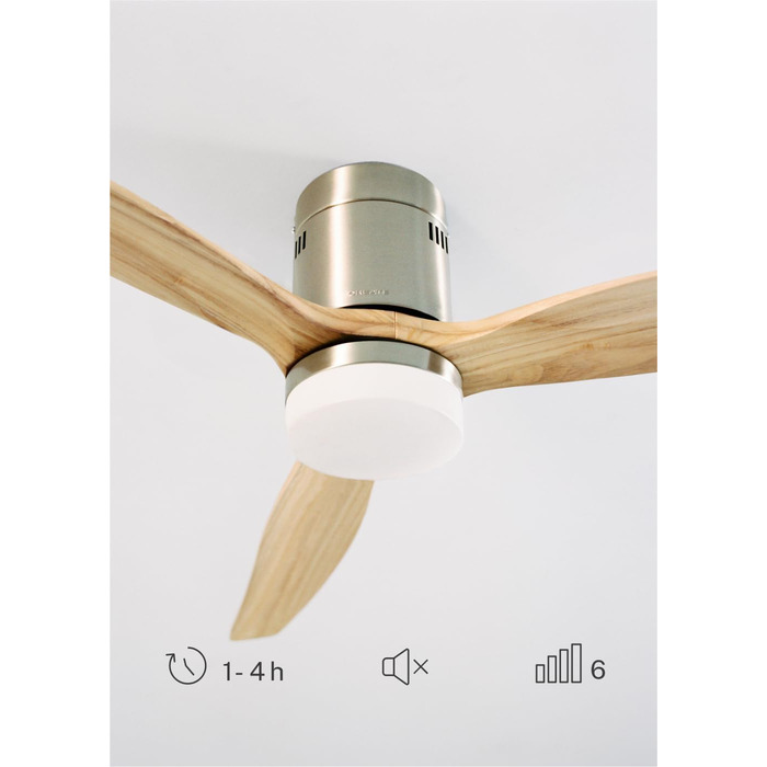 Вентилятор стельовий Windcalm Natural Wood з підсвічуванням, нікель, дерев'яні лопаті, пульт ДУ, 132 см, 6 швидкостей, літній/зимовий режим
