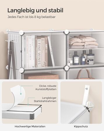SONGMICS 10-Tier Shoe Rack, Shoe Cabinet, 30 x 40 x 30 cm per compartment, slim, with doors, steel frame, plastic, for hallway, bedroom, entrance area, LPC035B01 (12 compartments (124.4B x 124.6H cm), White)