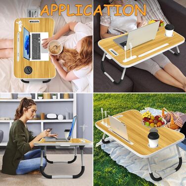 Столик для ноутбука в ліжко Huracan: регульований, з USB, підсклянником та ящиком (60x40 см, чорний)