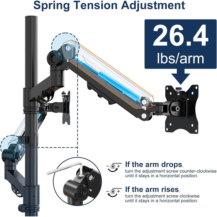 Підставка для монітора STANDOPIA на 2 монітори, 17-40 дюймів, 12 кг, регулювання висоти, нахил, поворот, VESA 75/100 мм