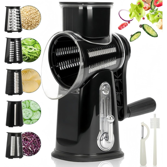 Ручна тертка для сиру та овочів з 5 зміненими лезами з нержавіючої сталі, з ручкою, для кухні.