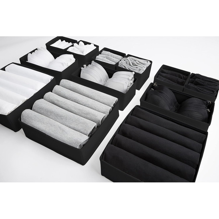 Large Drawer Organization System 12-Piece Set of White Boxes Storage Organizer Drawer Closet Organizer Storage Box Closet Organizer (Black, 3=28x28x10cm, 3=28x14x10cm, 6=14x14x10cm)