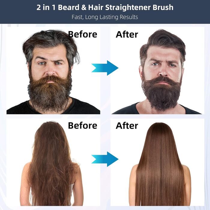 VIKICON Men's Beard Straightener - Mini Electric Beard Flat Iron, 30s Style Heated Brush Comb, Ionic Hair Straightener for Long & Short Beards (Blue)