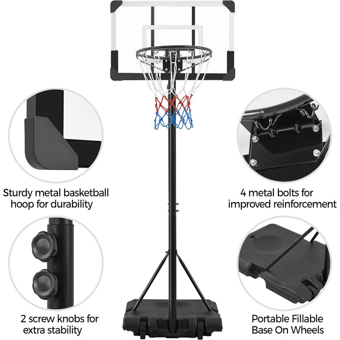 Yaheetech Adjustable Height Basketball Hoop Stand with Wheels - Indoor/Outdoor Basketball System, Water/Sand Fillable Base, 216-246cm