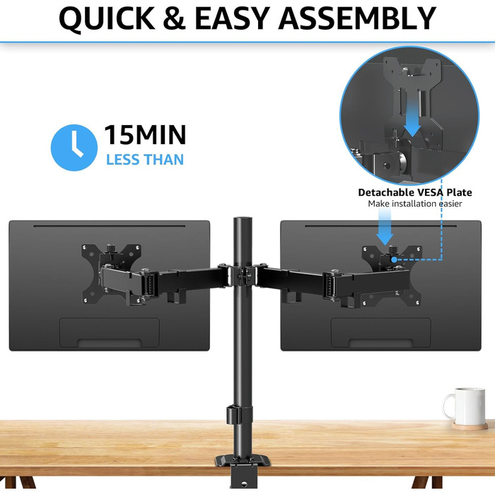 Кріплення для монітора MOUNTUP Dual - для 2 моніторів 13-32 дюйми, регульоване, настільне, VESA 75/100mm