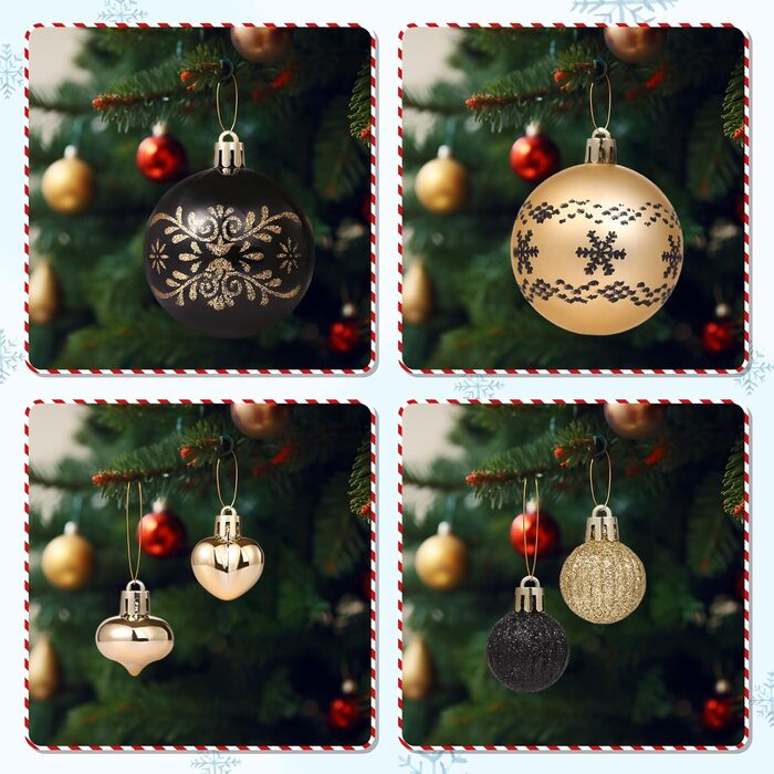 Кріплення для ялинки Kesote: 52 золоті та чорні ялинкові кулі для декору на Різдво та святкування