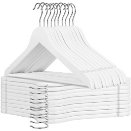 Дерев'яні вішалки для одягу AMKUFO, 20 шт., з антиковзким покриттям, обертовий гачок 360°, для джинсів, штанів, курток, сорочок, суконь, натуральне дерево (Білий/Розкішний сад)