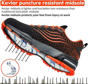 Черевики робочі чоловічі/жіночі, захисні, спортивні, з металевим носком, амортизація, неслизькі (45 EU, помаранчевий)
