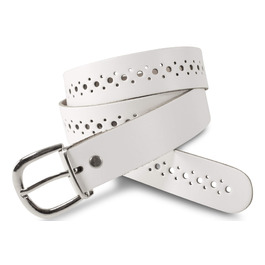 Чоловічий шкіряний ремінь Damengürtel з перфорацією, срібна пряжка, ширина 3 см, білий, виготовлено в Німеччині