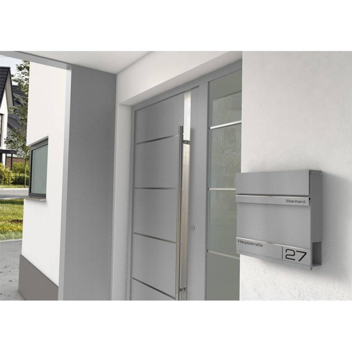 Поштова скринька Metzler Anthrazit RAL 7016 з газетницею та номером будинку, гравіювання імені лазером - сучасний вуличний поштовий ящик з табличкою, водонепроникний та стійкий до іржі | Модель Hermann (Ral9007 Graualuminium)