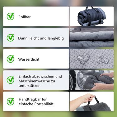 LATRAT Зворотне складне водонепроникне ліжко для собак, килимок для собак для подорожей, кемпінгу, на вулицю, з неслизьким дном, 90x60 см