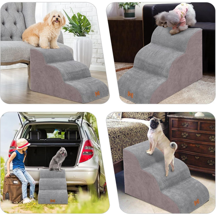 Сходинки для собак маленьких порід, 3 сходинки, 40 см, знімна та миюча, з м'якого пінополіуретану, антиковзкі, для котів та собак, для ліжка/дивану/автомобіля