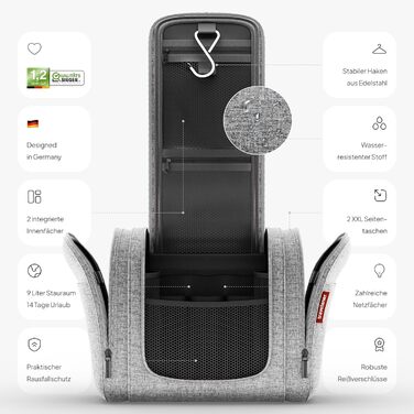 Чоловіча/Жіноча/Дитяча Туалетна Сумка Traveaner для Подорожей, 7 Відділень, 3-в-1, Водостійка (Сірий, XXL)