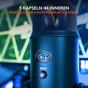 Мікрофон Blue Yeti USB - професійний для запису, стрімінгу, подкастингу, геймінгу та вокалу. Підтримка Plug & Play для PC та Mac. Чорний колір