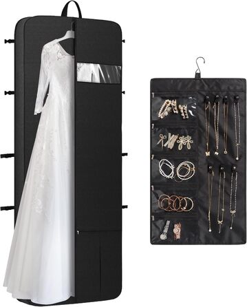 Univivi Garment Bag Long 182cm, Bridal Gown Garment Bag with Shoe Compartment, Garment Bags with 4 Zipper Pockets, Foldable Waterproof Garment Bag Travel for Evening Dresses - Beige (182cm / Black Includes 1 Accessory Pouch)