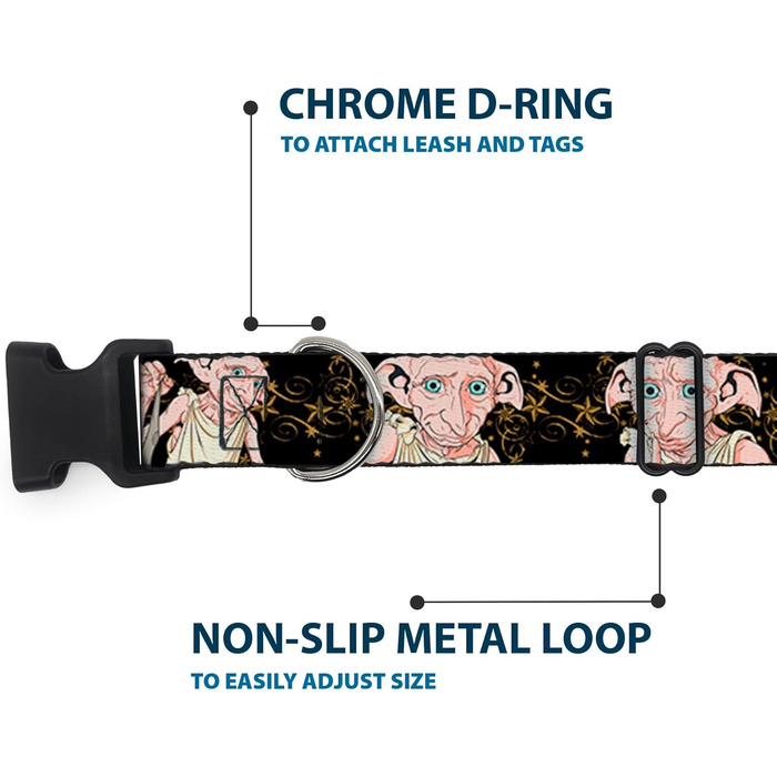 Нашийник для собак Peanuts Snoopy та Woodstock, чорний/золотий/білий, регульований (17,8-21,6 см, 1,3 см)