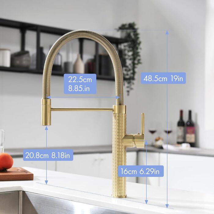 Сучасний кухонний змішувач AIMADI з висувною лійкою та 360° поворотом, чорний/рожеве золото, з двома виходами, для високого тиску
