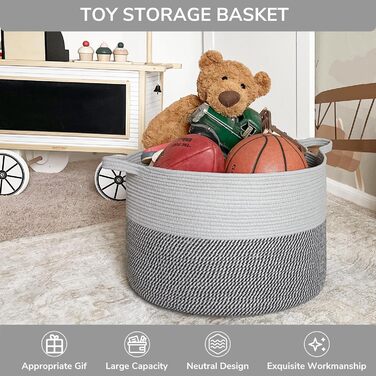 TIMEYARD XXL Large Laundry Basket, Storage Basket, Kids' Room Storage Basket, Kids' Laundry Basket, Basket for Blankets, Baby Toys, Woven Basket, 55x35cm, Grey