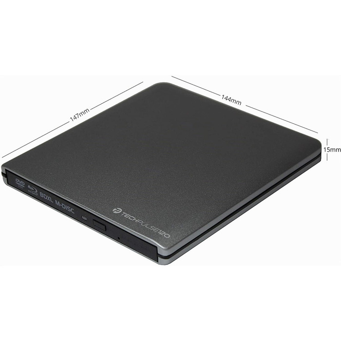 Зовнішній Blu-ray привід techPulse120 USB 3.1 Type-C M-Disc BDXL Brenner Player Slim для PC, Notebook, Mac OS, MacBook Pro Air, алюміній (сірий)