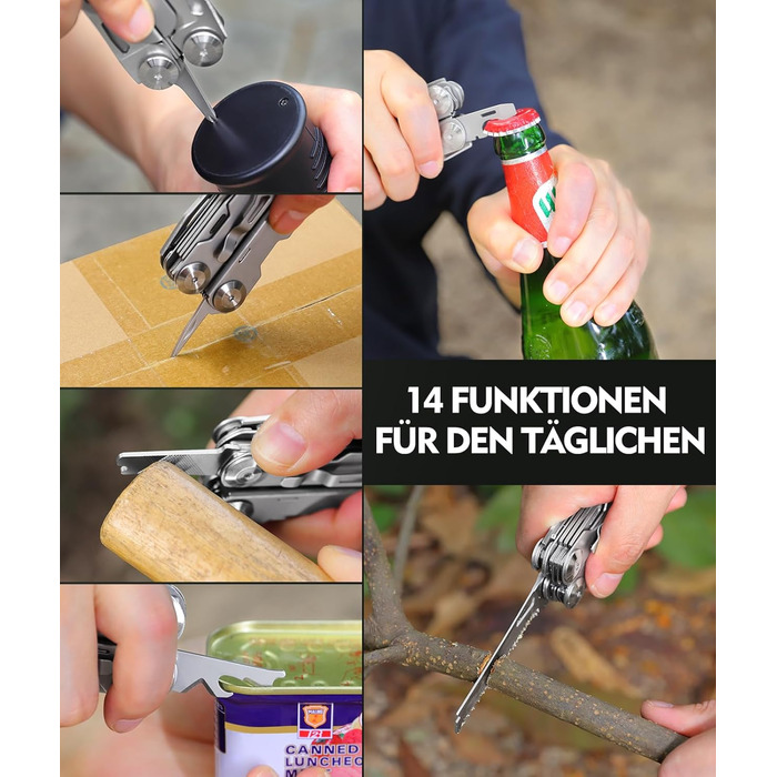 Мультитул 14 в 1 з нержавіючої сталі з кейсом: плоскогубці, ніж, пилка, викрутки для чоловіків. Ідеальний для кемпінгу, ремонту та подорожей