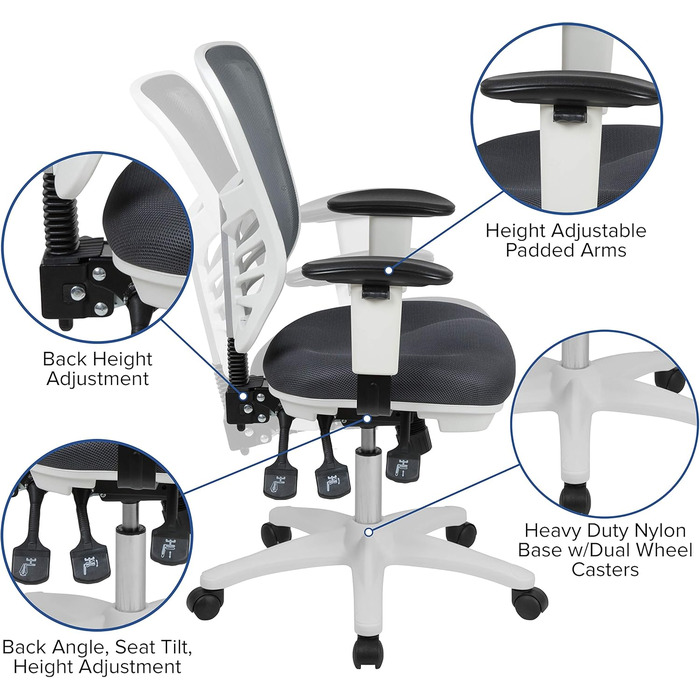 Офісний стіл Flash Furniture з сітчастою спинкою, м'яке сидіння, чорний, 68.6 x 64.8 x 112.4 см