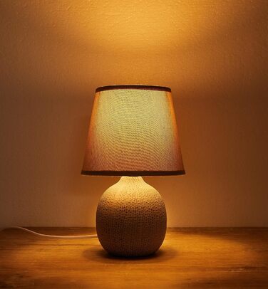 BRUBAKER Настільна/Нічна лампа 2 шт. - 28,5 см - Коричневий/Бежевий - Керамічні цоколя з текстурою - Льонові абажури Бежеві