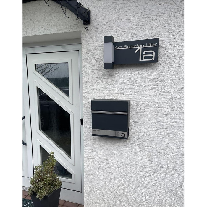 Поштова скринька Metzler Premium з газетницею Anthrazit (Антрацит) - персоналізована з табличкою для імені - високоякісна настінна поштова скринька з нержавіючої сталі V2A з порошковим покриттям RAL 7016, модель Stencil