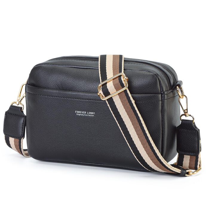 Сумка жіноча через плече Leder Umhängetasche чорна з широким ременем кросбоді