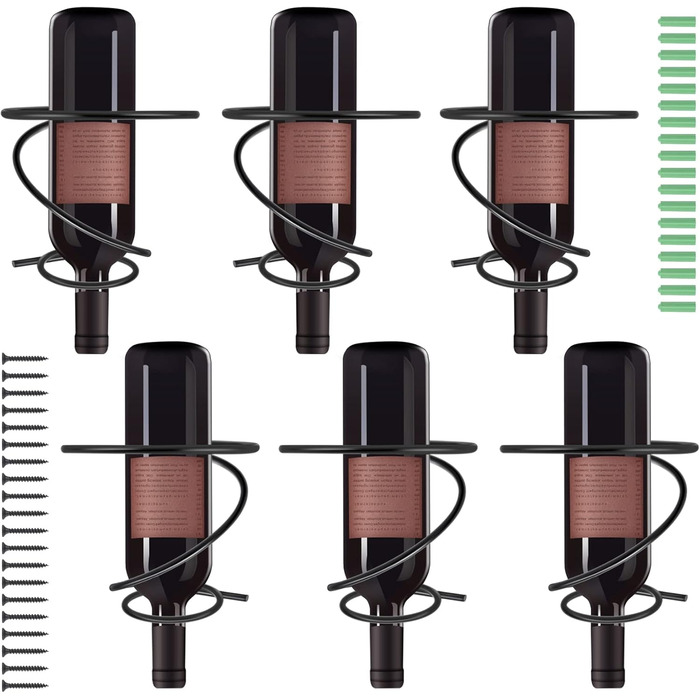 Настінна полиця для вина Happysnow (6 шт.) - органайзер для винних пляшок з металу, з кріпленням