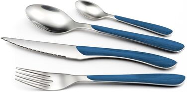 Amefa ECLAT Cutlery Set NATURE Blue Wood-Look Dining Cutlery 24-Piece for 6 People Stainless Steel, Rust-Proof, Plastic Grip Shells with Wood-Look, Dishwasher-Safe Cutlery Set for 6 People