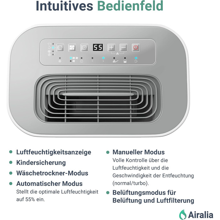 Електричний осушувач повітря AIR-DH20, 20 л/день, з підключенням до каналізації, об'єм бака 6,5 л, продуктивність 195 м³/год, для приміщень до 40 м²