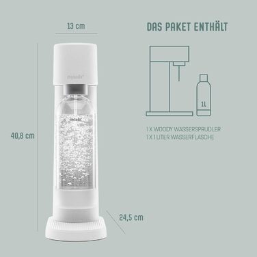 Mysoda: Водопровідний Спрейдер з відновлюваного дерев'яного композиту з 1L пляшкою Quick-Lock BPA-Free (без CO2 картриджа) - Білий WD002F-WE