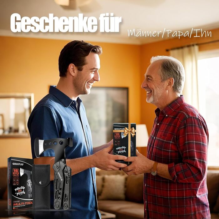 Мультитул 16в1 для чоловіків: набір для кемпінгу, виживання, подарунок на День батька. З сокирою, молотком, плоскогубцями, пилкою, викрутками, відкривачкою для пляшок та ін. Чорний колір